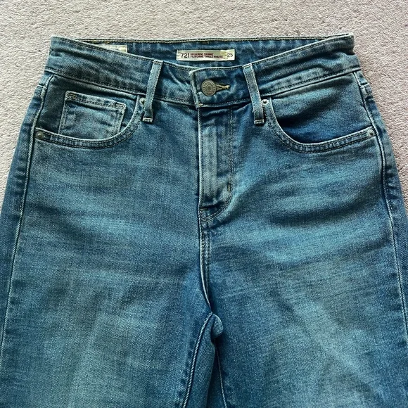 Levi’s 721 High Rise Women’s Skinny Ripped Blue Jeans Size 25 - Picture 5 of 12